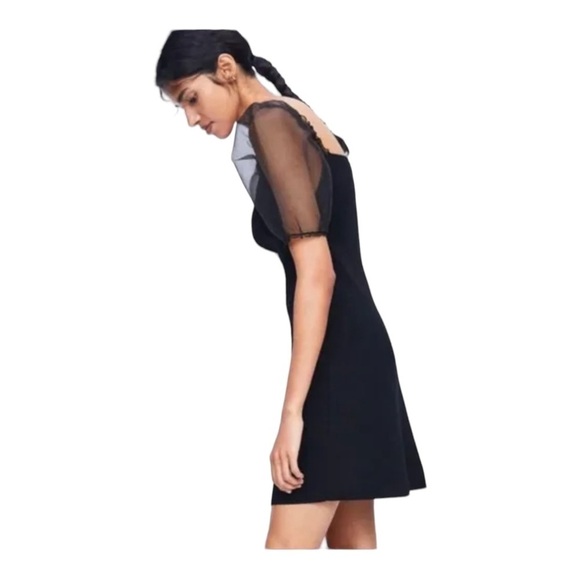 ZARA Black Sheer Puff Sleeve Bodycon Mini Dress Small Blogger Favorite - Picture 11 of 14